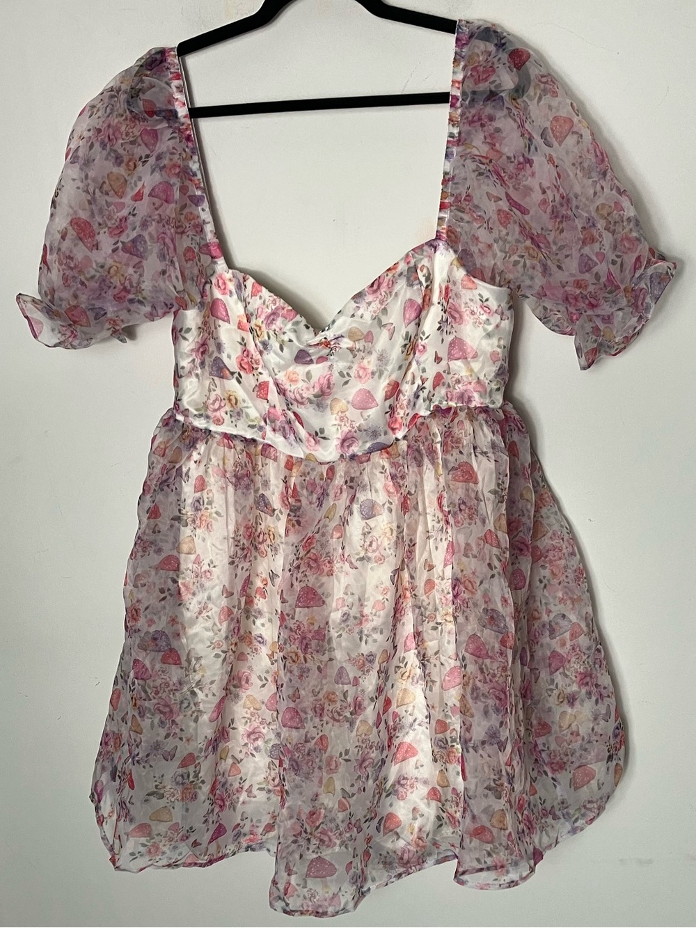 Dolls Kill Sugar Thrillz On A Whim Chiffon Babydoll Dress mushroom print XXL‎